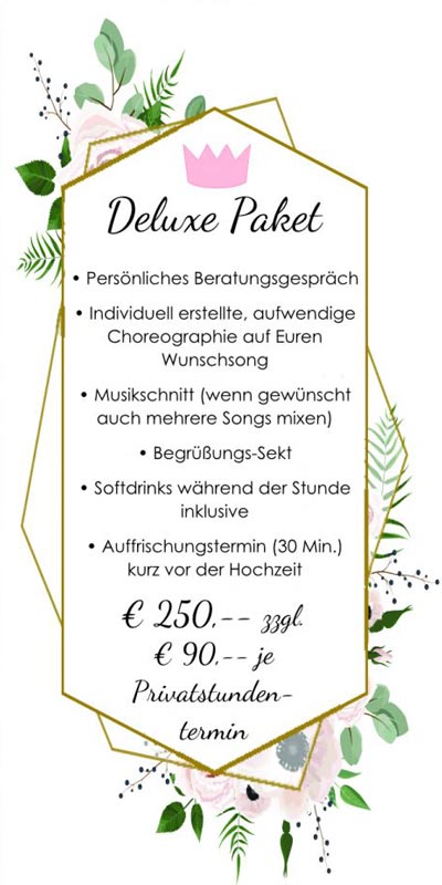 Privater Hochzeitstanzkurs Deluxe-Paket